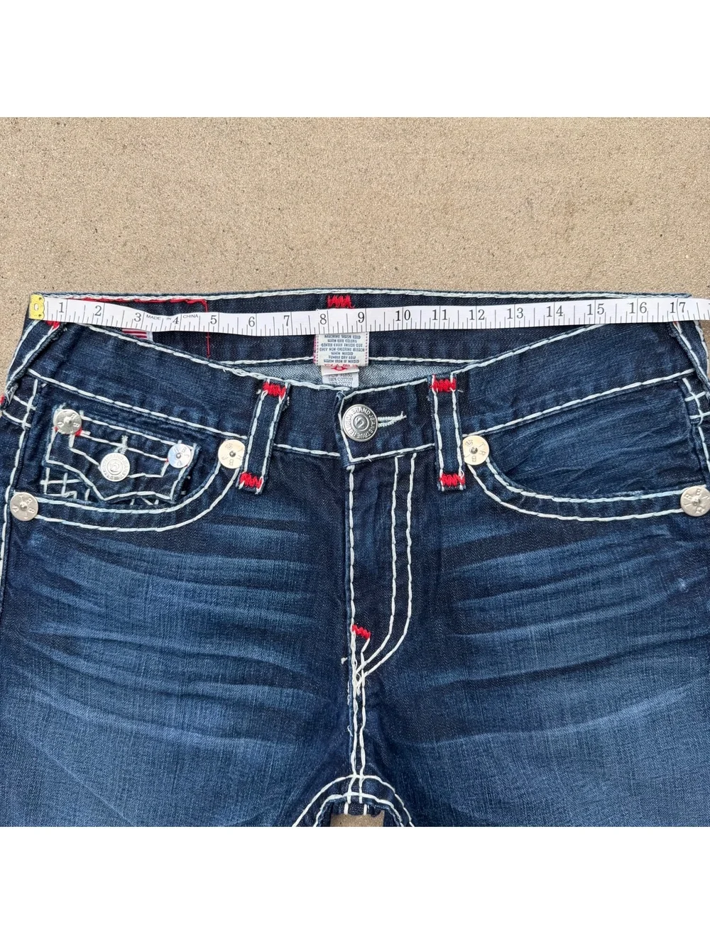 True Religion Jeans Men Size 34 Dark Blue Ricky Super T Thick Stitch